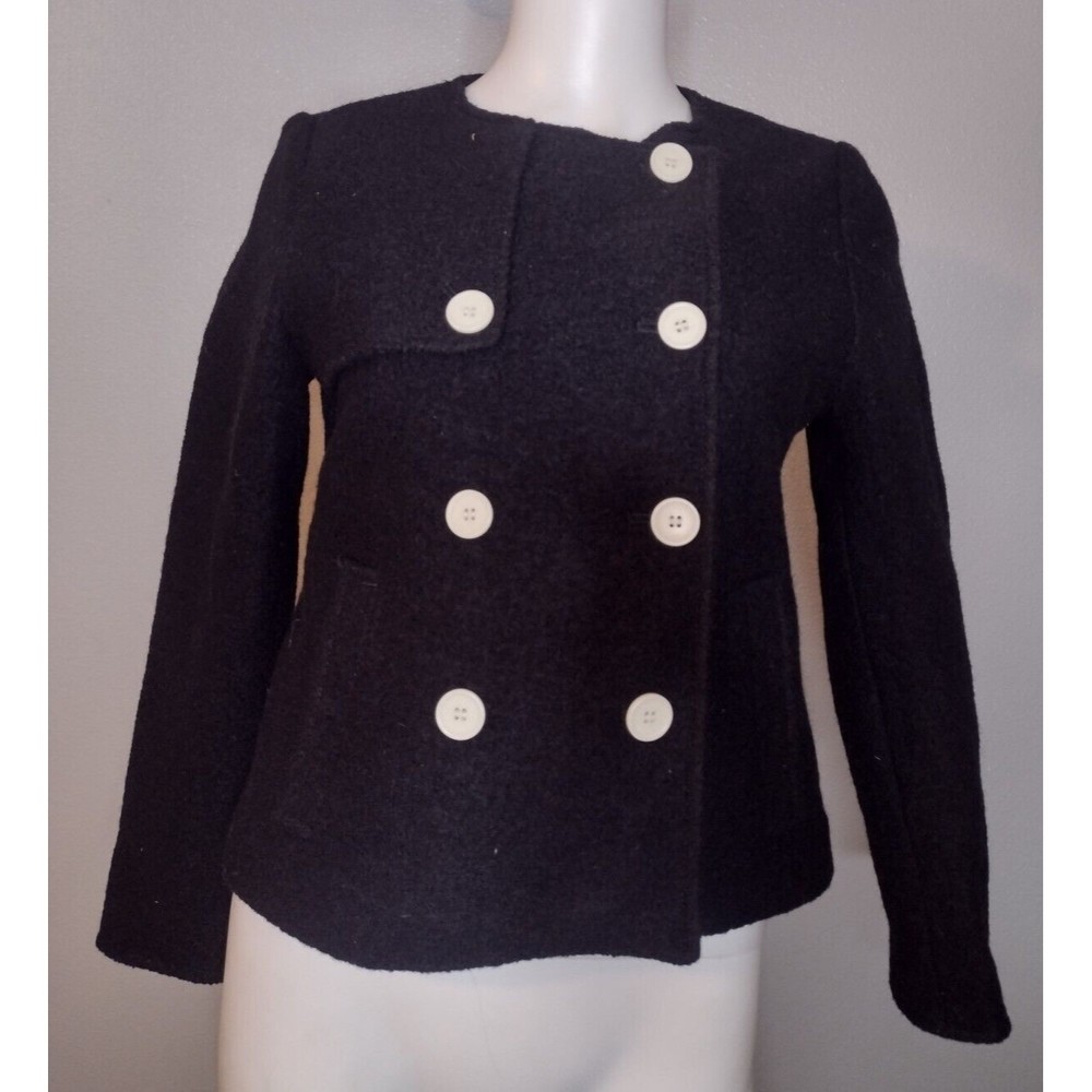 J.Crew Blazer Jacket Boiled Wool Double Breasted Small Black Button Up RR